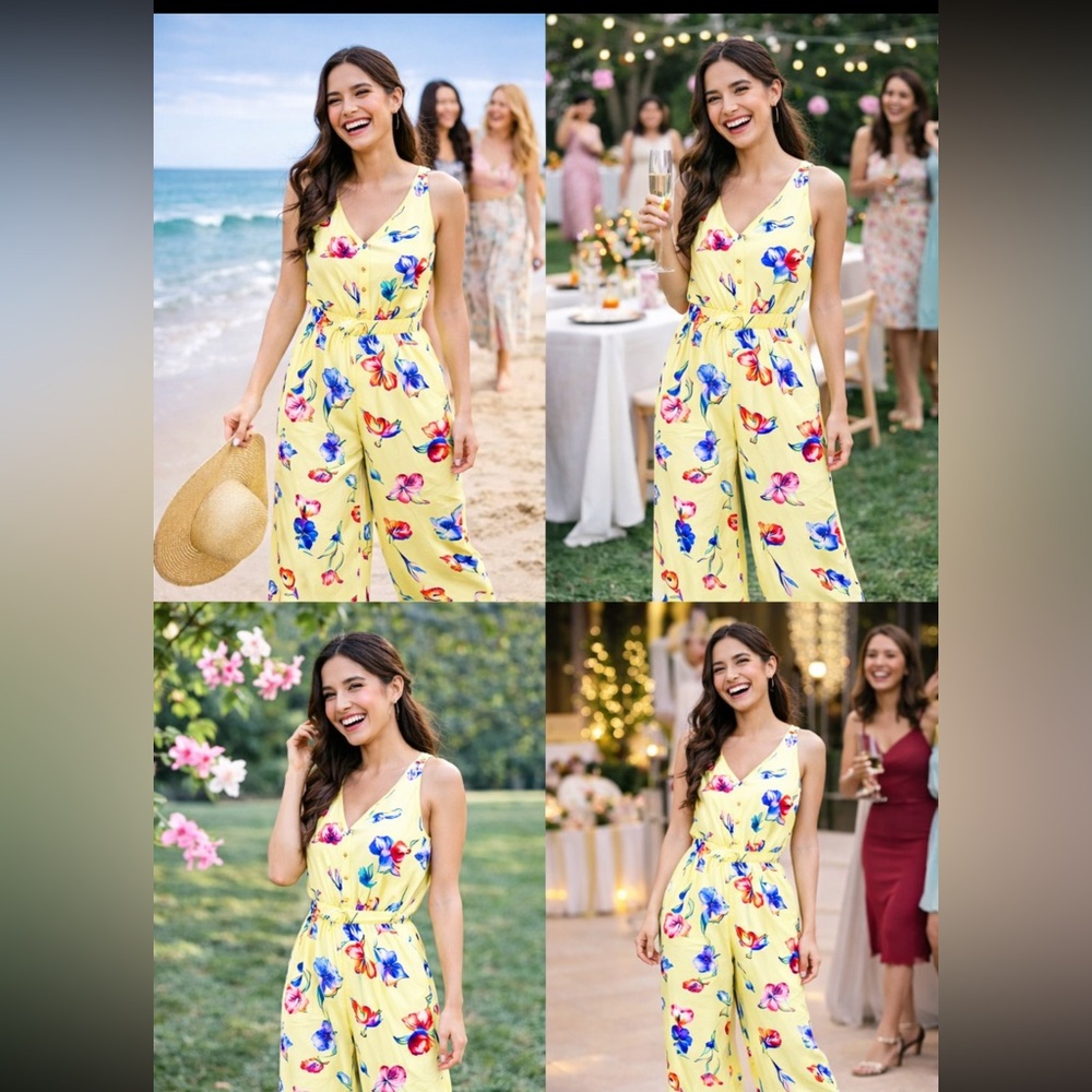 ASOS Pale Yellow Floral Jumpsuit size 4 open tie back with wide leg - NWT!!!